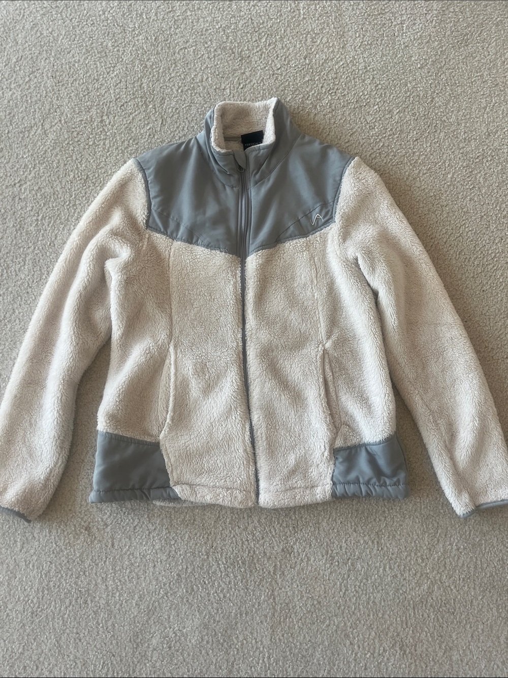 Cream Sherpa Jacket with Light Gray Panels